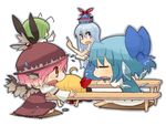  antennae bad_id bad_pixiv_id blonde_hair blue_eyes blue_hair blush book bow cape chalk chibi cirno closed_eyes desk dress fairy green_hair hair_bow hair_ribbon hat kamishirasawa_keine katsudansou long_hair multiple_girls mystia_lorelei nose_bubble parody pink_hair ribbon rumia saliva short_hair silver_hair sleeping style_parody team_9 tokin_hat touhou wings wriggle_nightbug 