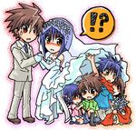  !? blue_hair brown_hair busou_renkin child children dress muto_kazuki mutou_kazuki scar tsumura_tokiko wedding_dress 