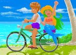  bicycle bike couple green_hair hat mermaid monster_girl 