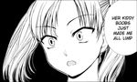  eavesdropping greyscale hard_translated insult monochrome simple_background solo surprised translated twintails 