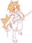  canine female flaiflai fox foxgirl kitsune multiple_tails solo sword tail warrior weapon 