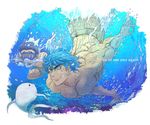  black_hair blue_eyes blue_hair brown_eyes diving diving_mask english fish foam freediving hanamaru_(warasu) komatsu_(toriko) multiple_boys muscle scar smile toriko toriko_(series) underwater 