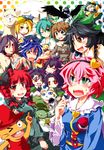  alpaca animal_ears bangs bare_shoulders black_hair blonde_hair blue_hair blunt_bangs blush bow braid breasts brown_eyes brown_hair cat cat_ears collar dress fang flat_chest frills green_eyes green_hair hair_ornament highres horns kaenbyou_rin komeiji_koishi komeiji_satori kurinton large_breasts long_hair long_sleeves multiple_girls necktie one_eye_closed open_mouth orange_eyes pink_hair red_eyes red_hair reiuji_utsuho short_hair skirt smile socks touhou turtle twin_braids 