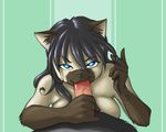  black_hair blue_eyes breasts cat couple ear_tufts feline fellatio female hair handjob long_black_hair long_hair looking_at_viewer male masturbation nude oral oral_sex penis playing_with_hair pov saliva seductive sex siamese smeoch straight 