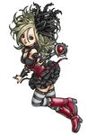  big_hair blonde_hair boots collar corset dragon_quest dragon_quest_swords feathers frills full_body hair_feathers jewelry necklace official_art ring setia simple_background skirt solo spiked_collar spikes striped striped_legwear thighhighs toriyama_akira wand 