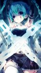  arms_up blood blood_on_face bloody_clothes blue_eyes blue_hair bound cape chain highres magical_girl mahou_shoujo_madoka_magica miki_sayaka navel short_hair show_(rinnetenshow) solo thighhighs tied_up torn_clothes zettai_ryouiki 