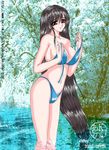  bikini breasts brown_eyes brown_hair female final_fantasy final_fantasy_vii kei_akino long_hair nature navel plant solo stripped_bra swimsuit tifa_lockhart undressing very_long_hair water 