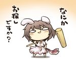  animal_ears blush bunny_ears carrot chibi detached_ears dress hammer inaba_tewi nekoguruma solo touhou translated wide_face 