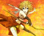 bandages blonde_hair blue_eyes bow_(weapon) fingerless_gloves gloves kagamine_rin midriff naoto navel short_hair solo thighhighs vocaloid weapon 