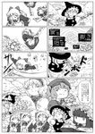  4girls alice_margatroid book character_doll cleaver comic crescent doll giant greyscale hat kawashiro_nitori kirisame_marisa long_hair monochrome multiple_girls mushroom patchouli_knowledge scissors shanghai_doll touhou translated two_side_up witch_hat 