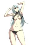  armpits arms_up bikini breasts female long_hair midriff red_eyes s_tanly selvaria_bles senjou_no_valkyria senjou_no_valkyria_1 silver_hair solo swimsuit underboob white_background 