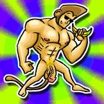  balls banana epilepsy_warning fruit humor johnny_bravo johnny_bravo_(series) male mammal monkey muscles penis primate pun solo visual_pun what 