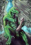  balls blue_eyes claws cum dinosaur erection grin hyper lizard looking_at_viewer male masturbation messy muscles nude penis precum presenting raptor reptile scalie sitting solo spread_legs spreading winddragon wings 