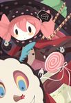  bad_pixiv_id candy charlotte_(madoka_magica) cheese food fork hat lollipop mahou_shoujo_madoka_magica no_humans nurse_cap pyotr_(madoka_magica) shrie spoken_object swirl_lollipop swiss_cheese wafer_stick 