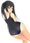  ass black_hair brown_eyes dutch_angle highres k-on! long_hair looking_back nakano_azusa nozomi-y one-piece_swimsuit school_swimsuit solo swimsuit twintails wavy_mouth 