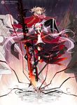  black_hair blonde_hair capelet flower gloves hair_flower hair_ornament hair_ribbon headphones huge_weapon long_hair magic_circle multiple_girls pixiv_fantasia pixiv_fantasia_5 red_eyes ribbon short_hair silver_hair skirt tsukii twintails very_long_hair weapon 