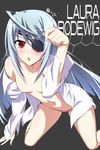  dress_shirt eyepatch flat_chest infinite_stratos ishigaki_takashi laura_bodewig long_hair open_clothes open_shirt red_eyes shirt silver_hair solo 