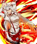  arms_up bad_id bad_pixiv_id cigarette fire fujiwara_no_mokou highres one_eye_closed solo tadataka torn_clothes touhou 