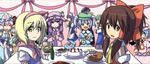  :d :q alice_margatroid apron ascot basket blonde_hair blue_eyes blue_hair bottle bow braid brown_eyes brown_hair cake cirno commentary_request crescent cup daiyousei detached_sleeves food gift glass green_hair hair_bobbles hair_bow hair_ornament hair_tubes hairband hakurei_reimu hat hijiri_byakuren izayoi_sakuya kawashiro_nitori key kochiya_sanae konpaku_youmu leaf leon_(mikiri_hassha) long_hair looking_at_viewer maid maid_headdress meat multiple_girls one_eye_closed open_mouth patchouli_knowledge pink_hair plate ponytail purple_eyes purple_hair red_eyes remilia_scarlet ribbon saigyouji_yuyuko shameimaru_aya short_hair sidelocks silver_hair smile sweatdrop table tokin_hat tongue tongue_out touhou tray two_side_up waist_apron wings yasaka_kanako yellow_eyes 