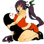  1girl arakune blazblue breasts couple glasses heart hetero kinako_(marubotan) lao_jiu large_breasts litchi_faye_ling midriff panda plump ponytail 