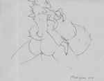  breasts butt canine digimon dripping female fox mechogama monochrome pussy renamon spread_legs spreading tail wide_hips 
