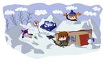  banhammer-tan brown_hair dvach-tan highres iichan.ru mascot orange_hair purple_hair ru-chans snow unyl-tan winter 