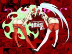  antaria blue_hair corset_(psg) demon_girl glasses green_hair horns kneesocks_(psg) long_hair multiple_girls panty_&amp;_stocking_with_garterbelt ponytail red_skin scanty_(psg) thighhighs 