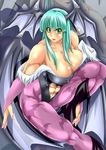  1girl abs alop-net aqua_eyes aqua_hair bat_wings boots breasts capcom cleavage darkstalkers demon_girl fingernails highres huge_breasts long_fingernails long_hair long_nails morrigan_aensland muscle muscles muscular muscular_female nail_polish shiny shiny_skin smile solo succubus turquoise_eyes turquoise_hair vampire_(game) wings 