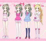  aria_gakuen_school_uniform blonde_hair blue_shirt boots choker costume_chart cure_rhythm green_eyes half_updo knee_boots lingerie long_hair magical_girl minamino_kanade momochink multiple_persona multiple_views ponytail precure shirt skirt suite_precure thighhighs underwear variations white_choker 