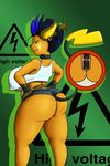  anal anal_insertion anal_penetration anthro battery big_butt breasts butt chinesefox chubby clothing female green_eyes huge_butt insertion looking_back nintendo overweight penetration pok&#233;mon pok&#233;morph pok&eacute;mon raichu shorts solo under_boob video_games 