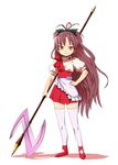  absurdres axe cosplay highres itou_yuuji long_hair mahou_shoujo_madoka_magica my-hime polearm poleaxe ponytail red_eyes red_hair sakura_kyouko socks solo sugiura_midori sugiura_midori_(cosplay) thighhighs very_long_hair waitress weapon white_legwear zettai_ryouiki 