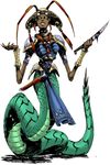  arthropod arx_fatalis blood concept_art dagger female green_scales hybrid insect naga reptile scalie sisters_of_edurneum snake snake_woman unknown_artist video_games weapon 