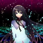  720yen akemi_homura black_hair checkered checkered_floor glowing long_hair magical_girl mahou_shoujo_madoka_magica purple_eyes solo sparkle 