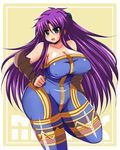  afuro bare_shoulders breasts cosplay erect_nipples faris_scherwiz female final_fantasy final_fantasy_v green_eyes large_breasts long_hair monk monk_(fft) open_mouth purple_hair solo sweat 