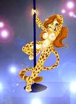  brown brown_hair cheetah chest_tuft dancing feline female green_eyes hair lens_flare leopard natasha_cat pole pole_dancing solo striper 