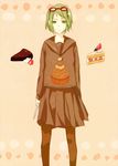  bad_id bad_pixiv_id cake dessert eyewear_on_head food glasses green_eyes green_hair gumi kana_(kwbr) knife mont_blanc_(food) pantyhose pastry school_uniform serafuku short_hair solo tears vocaloid yowamushi_mont-blanc_(vocaloid) 