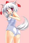  animal_ears bad_id bad_pixiv_id blush cameltoe hat highres inubashiri_momiji one-piece_swimsuit purple_eyes school_swimsuit shiny shiny_clothes skindentation solo swimsuit tail tera_hiroshi tokin_hat touhou white_hair white_school_swimsuit white_swimsuit wolf_ears wolf_tail 