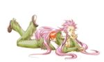  bad_id bad_pixiv_id bleach bleach:_zanpakutou_ibun_hen breasts chain fur green_eyes large_breasts lying mozukuzukuzuku multiple_girls purple_hair red_hair simple_background zabimaru 