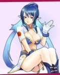  blue_footwear blue_hair boots breasts cleavage dark_blue_hair gloves judith large_breasts long_hair midriff natsuhiko pointy_ears purple_eyes solo tales_of_(series) tales_of_vesperia 