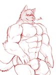  akita bulge canine claws cursedmarked dog grin hurst looking_at_viewer male muscles presenting sketch skimpy solo standing tail underwear 