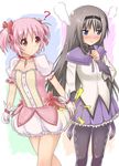  ? akemi_homura bentoss_detritus black_hair blush bow bubble_skirt choker gloves hair_ribbon hairband holding_hands kaname_madoka long_hair magical_girl mahou_shoujo_madoka_magica multiple_girls pantyhose pink_eyes pink_hair pleated_skirt puffy_sleeves purple_eyes purple_skirt red_choker ribbon short_twintails skirt steam twintails yuri 