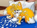  autobukkake balls bed blue_eyes bukkake canine claws cum cum_covered fox kitsune male masturbation messy miles_prower mobian multiple_tails penis pillow sitting solo sonic_(series) tail twotails yellow 