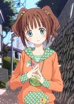  bad_id bad_pixiv_id blue_eyes blush brown_hair chika_(orange_pop) hands_together hood hoodie idolmaster idolmaster_(classic) open_mouth own_hands_together short_hair solo steepled_fingers takatsuki_yayoi twintails 