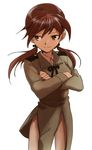  aoba_(smartbeat) brown_eyes brown_hair crossed_arms gertrud_barkhorn military military_uniform short_hair short_twintails solo strike_witches twintails uniform world_witches_series 