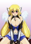  angel_wings astraea blonde_hair blush breasts cleavage huge_breasts kikumikazuki large_breasts open_mouth sora_no_otoshimono twintails wings 