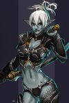  dark_elf drow dual_wield dual_wielding elf female lineage_2 red_eyes skimpy_armor solo standing unconvincing_armor unknown_artist weapon 