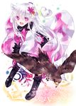  animal_ears bad_id bad_pixiv_id bird dog_ears dress eagle fang flower hair_flower hair_ornament nonaka open_mouth pink_dress pink_eyes pixiv_fantasia pixiv_fantasia_5 silver_hair solo 