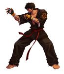  barefeet brown brown_hair dfo dnf dougi dungeon_and_fighter dungeon_fighter_online fighter_(dungeon_and_fighter) gloves hair highres karate_gi male_fighter male_grappler red_belt scar scars short_hair 