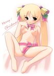  :p bad_id bad_pixiv_id barefoot bell blonde_hair breasts christmas christmas_elf elf feet jiji long_hair nipples nude original pointy_ears ribbon small_breasts solo tongue tongue_out twintails yellow_eyes 