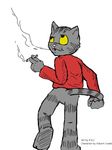  drugs feline fritz fritz_the_cat joint kentodacat male mammal marijuana plain_background pot smoke solo sweater white_background 